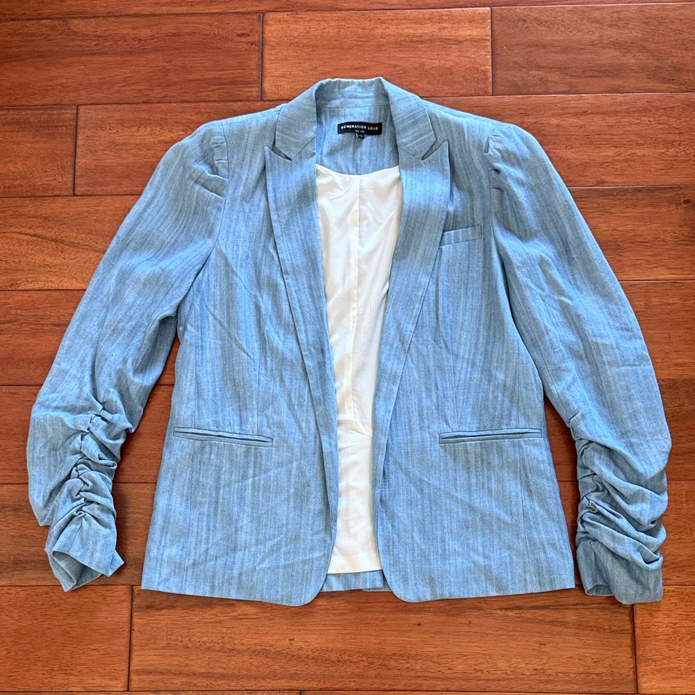Generation Love Juniper Puff-sleeve Chambray Blazer In Blue Size Small - Picture 2 of 9